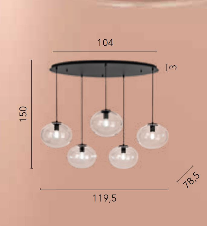 Sospensione sfera vetro soffiato struttura metallo nero 5XE27 non incl. GALAXY-S5 Sospensione sfera vetro soffiato struttura metallo nero 5XE27 non incl. GALAXY-S5